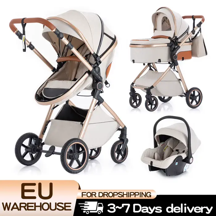 Poussette de luxe 3 en 1, portable, pliable, pour nouveau-né, avec poignée réglable, possibilité d'a
