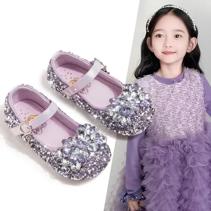 Chaussures à enfiler en cristal pour filles, chaussures plates de princesse à fond souple avec stras