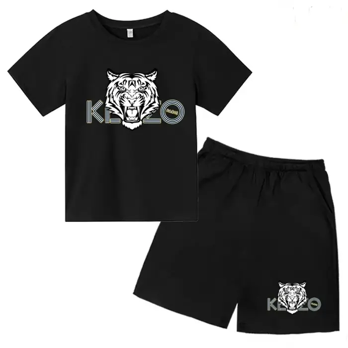 Vêtements d'été pour enfants, T-shirt imprimé tigre, haut à manches courtes + short, ensemble de vêt