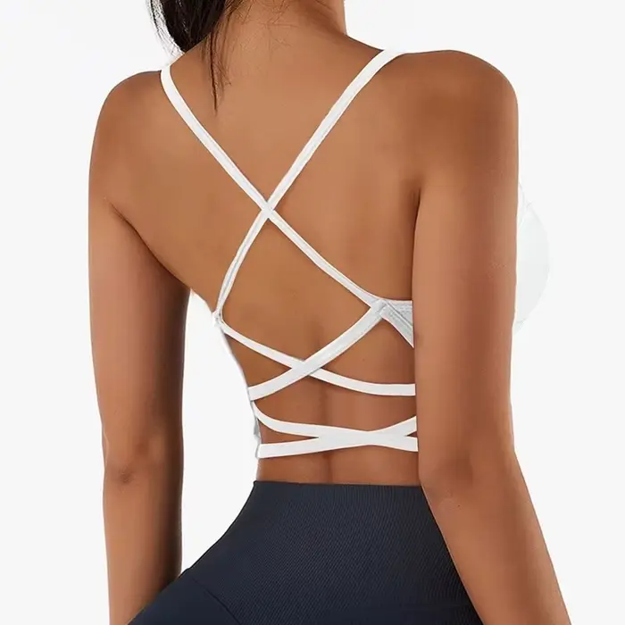 Soutien-gorge Push-Up respirant à bretelles croisées pour femme, haut court de sport, yoga et fitnes