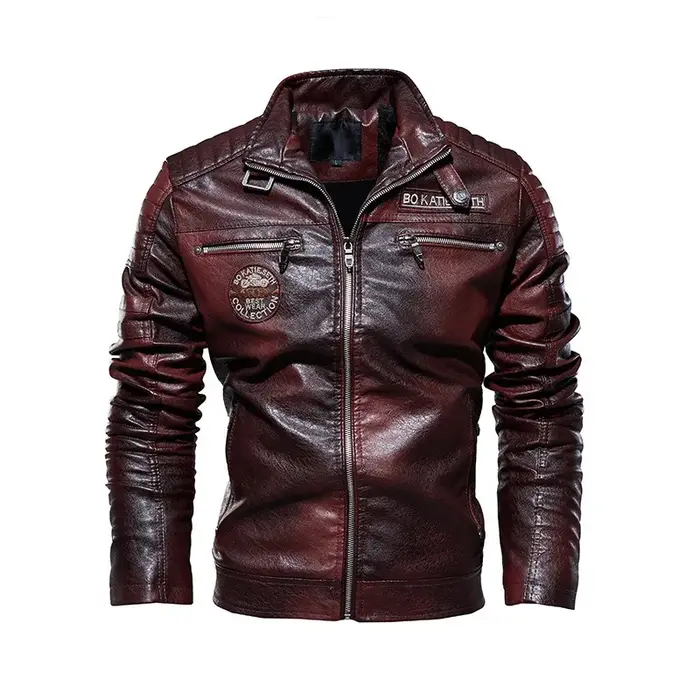 Veste en cuir pour homme, style motard punk, imprimé lettres, col montant, coupe slim, coupe-vent, m