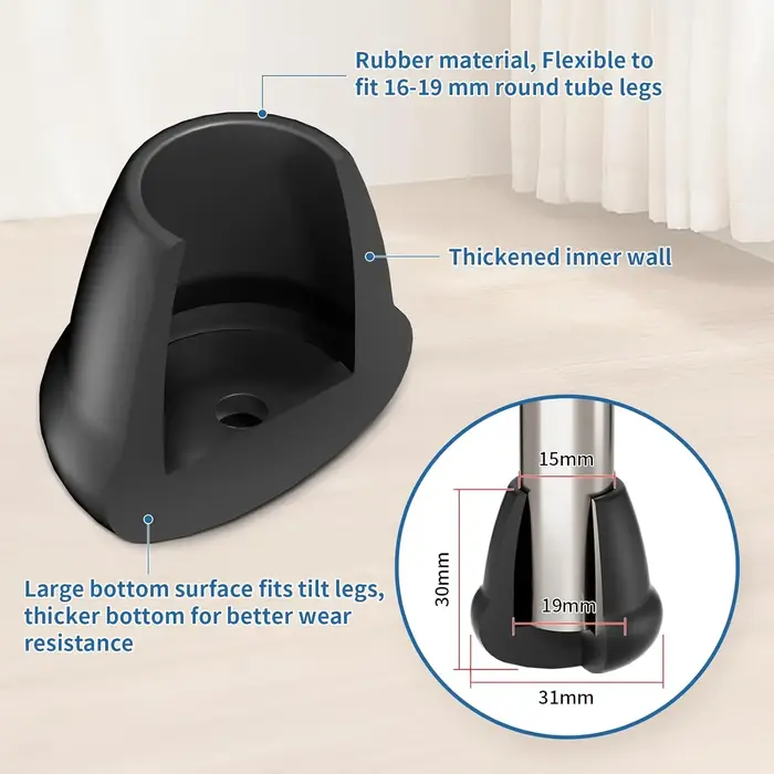Protecteurs de sol pour pieds de chaise noirs de 0.75 pouces, couvre-pieds en Silicone pour meubles 