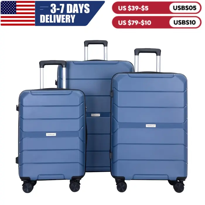 Travelhouse-Ensemble de Valises Rigides Légères avec Serrure TSA, Roues Spinner, PP, 3 Pièces, 20/24