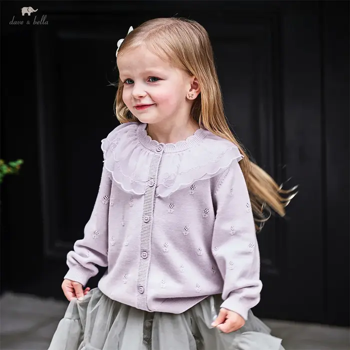 Dave Bella filles bébé pull pull doux mignon maille pétale col enfants tricots filles tricoté Cardig