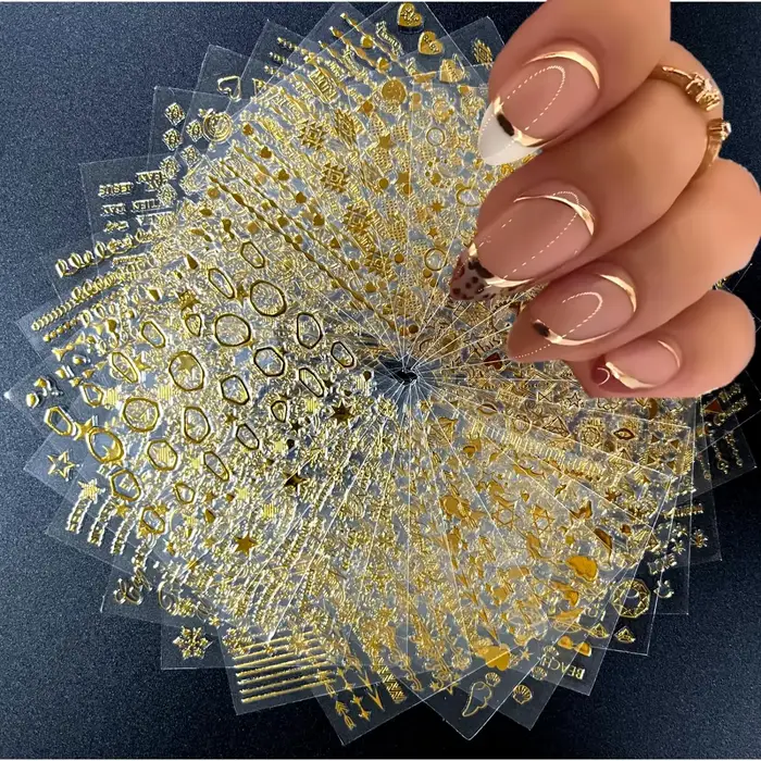 Autocollants pour ongles en or, 30 feuilles, autocollants 3D auto-adhésifs pour ongles, ligne dorée,