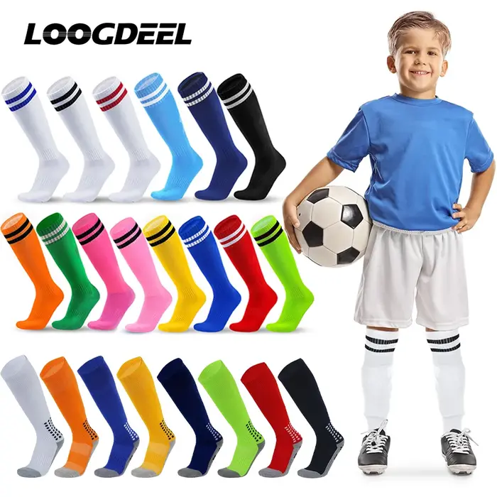 Loogdeel 1 paire 26-45 enfants Football Compression chaussettes de sport extensible genou haut Tube 