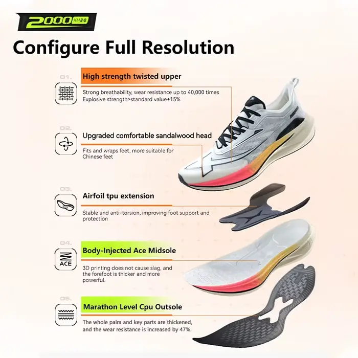 Chaussures de course Xtep 2000KM 2.0 hommes - Baskets professionnelles absorption chocs été
