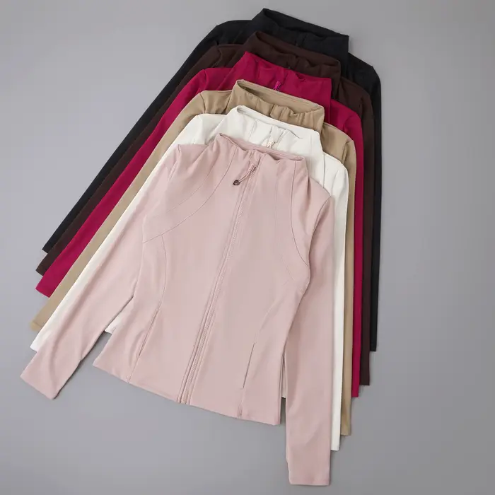 Veste de yoga à manches longues en spandex avec fermeture éclair complète avec trou pour le pouce sa
