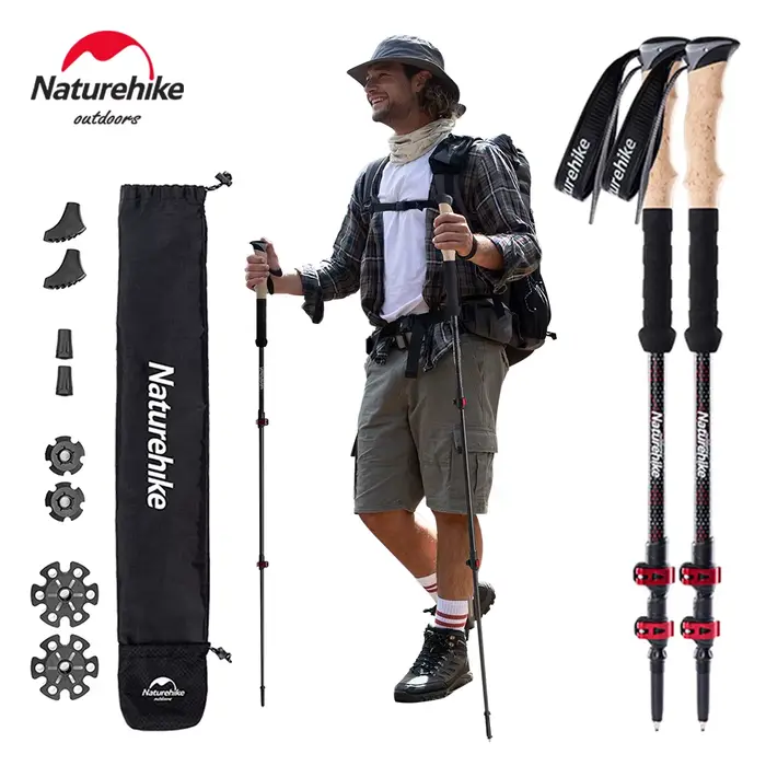 Naturehike baton de randonnée 2 pièces baton telescopique Fibre de carbone baton de marche randonnée