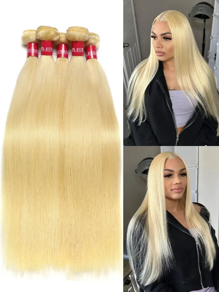 Tissage en lot brésilien Remy naturel lisse blond miel 613, extensions de cheveux, 8 - 40 pouces, ac