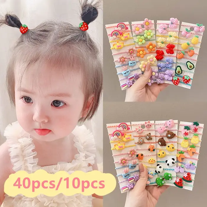 40 pièces/10 pièces accessoires de cheveux pour fille bandes de cheveux élastiques fleurs mignonnes 