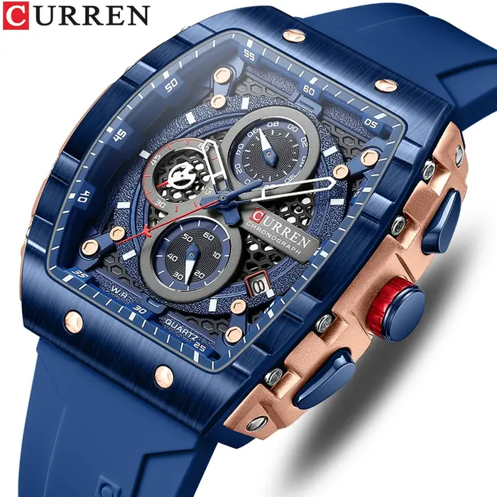 CURREN mode hommes montre marque unique design carré luxe quartz sport bande montres hommes étanche
