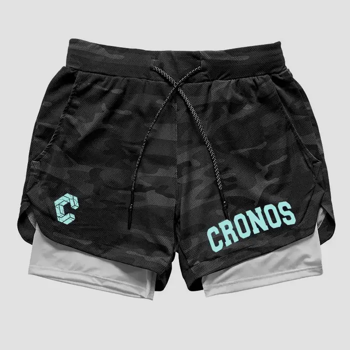 CRONOS Short de sport 2 en 1 pour homme, séchage rapide, avec poches intégrées, pour fitness, gymnas