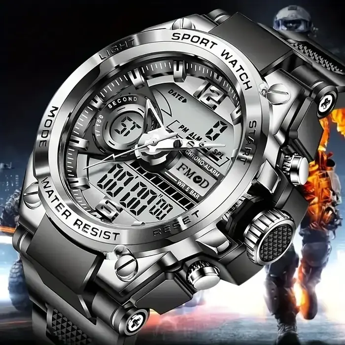 Montre-bracelet militaire numérique en acier pour hommes, horloge à Quartz LED, montre de Sport, gra