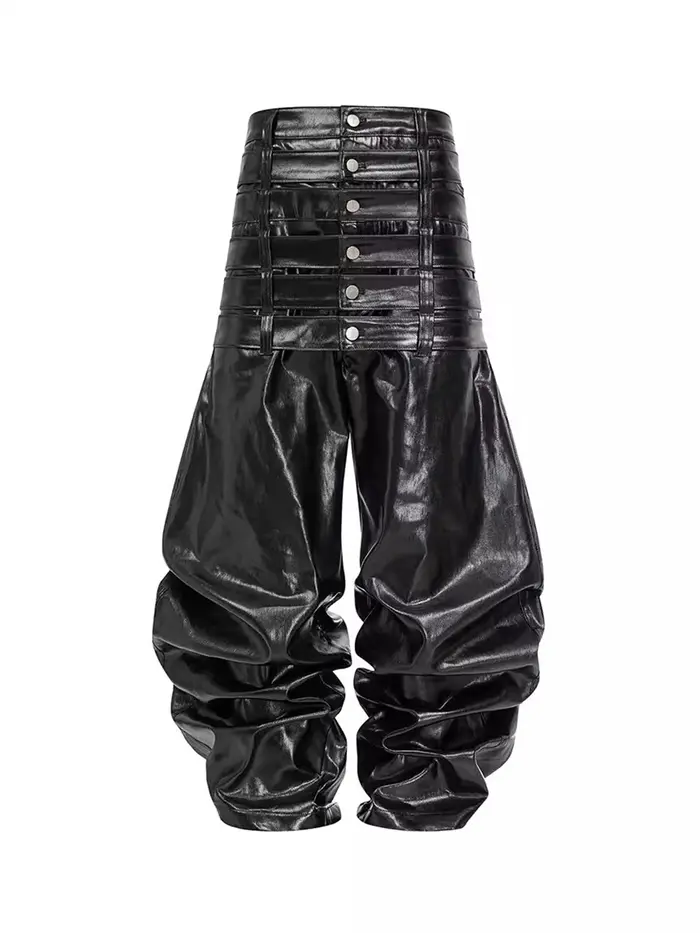 Mauroicardi automne longue multi-tailles brillant noir Pu cuir torsadé ceinturé pantalon hommes de l