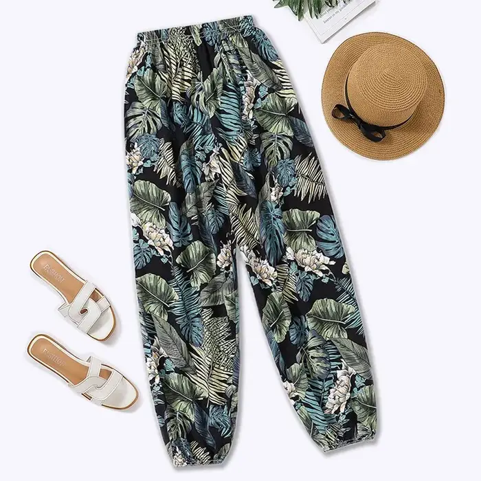 Pantalon de plage élastique pour femme, décontracté, confortable, pieds, sarouel, survêtement, été