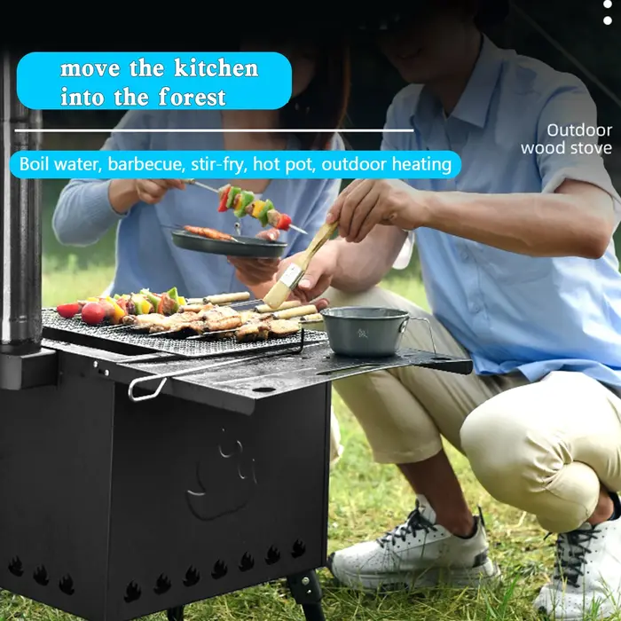 Poêle à bois portable pour camping en plein air, cuisinière de pique-nique, chauffage pliant, combus