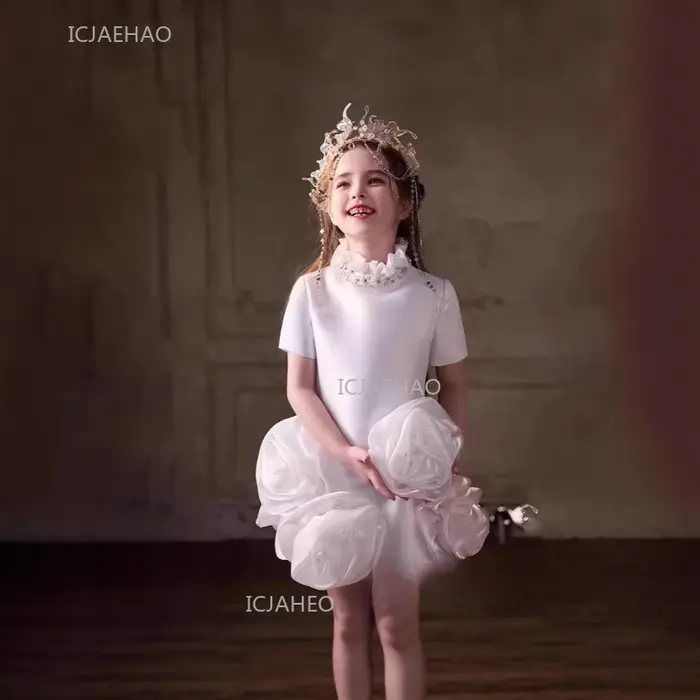 Robe de soirée blanche pour enfants, filles, princesse, pour récital de piano, robe de cérémonie, te