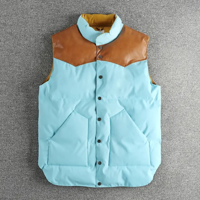 Gilet sans manches en laine de soie pour hommes, gilet épissé en PU, haut léger et chaud, tendance r