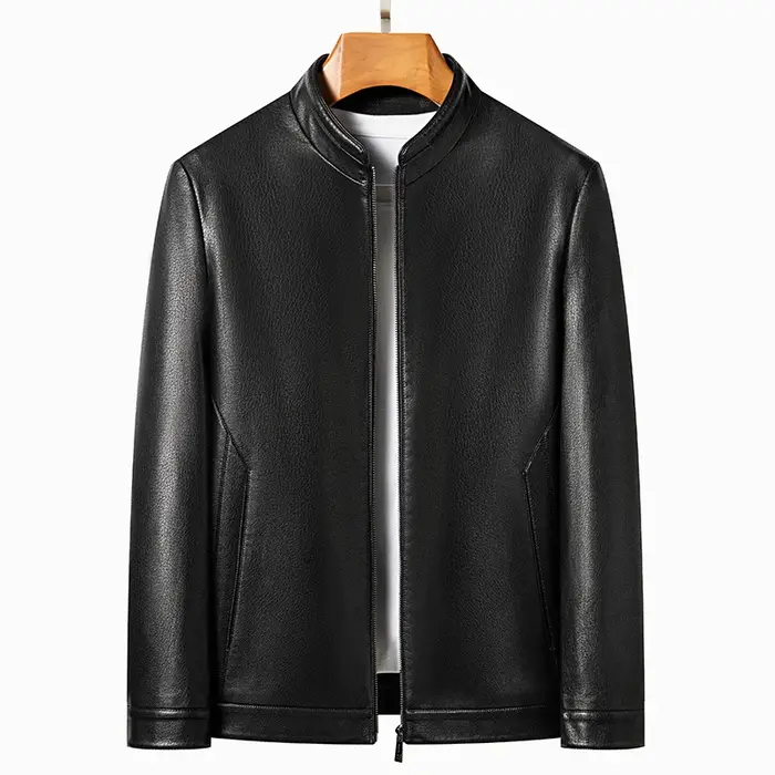 YN-2336 printemps et automne nouveaux hommes veste en cuir de mouton naturel col montant jeunesse Pr