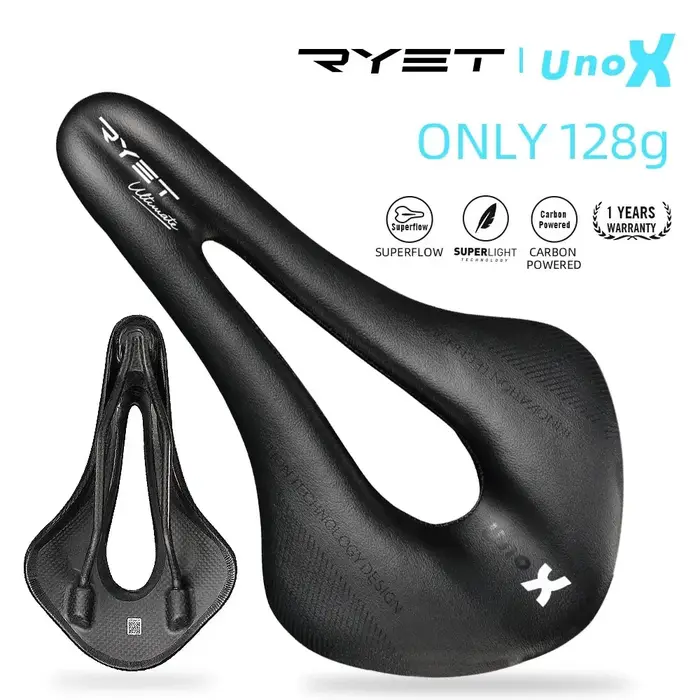 Selle vélo carbone RYET ultra léger cuir - Siège route VTT racing ovale rail 7x9 coussin doux