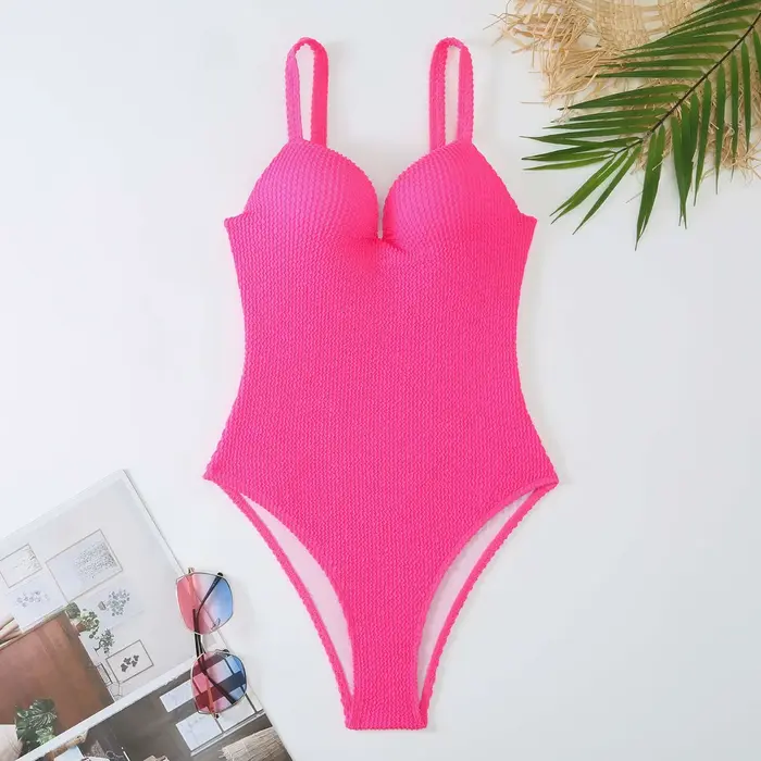 Maillot de bain une pièce push-up 2026 pour femme, couleur unie, combinaison de bain, tenue de plage