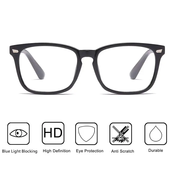 Lunettes bloquant la lumière bleue, lunettes Nerd carrées, cadre anti-rayons bleus, lunettes de jeu 