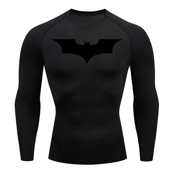 Chemise compression manches longues imprimée chauve-souris homme entraînement gym course rapide