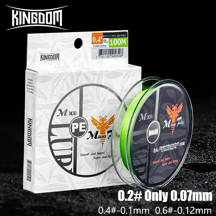 Ligne de pêche tressée Kingdom Microfly 4 brins en PE 0.2 #   0.4 #   0.6 #   Fil de pêche à la carp