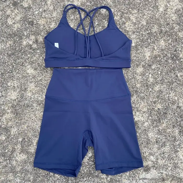 Ensemble cyclisme court Yoga pour femmes - Soutien-gorge et leggings dos croisé pour sport à fort impact