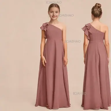 Robe de demoiselle d'honneur élégante pour filles, robe chic asymétrique en mousseline de soie pour 