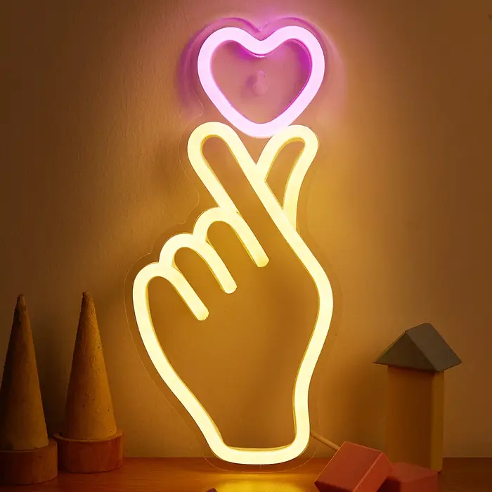 Chi-buy LED néon main + coeur USB alimenté enseignes au néon veilleuse 3D mur Art & salle de jeu cha
