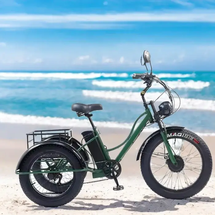 Tricycle Electrique Adulte Batterie Amovible 65km Portée Pour Neige Boue 7 Vitesses Roues 24 Pouces Occasions Hivernales