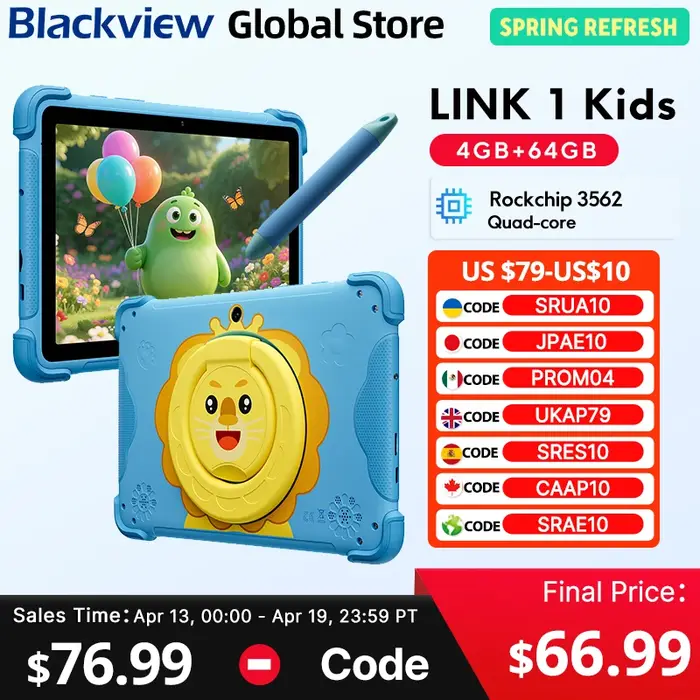 Tablette pour enfants Blackview LINK 1, écran HD IPS de 8,68 pouces, 4 Go de RAM, 64 Go de stockage,