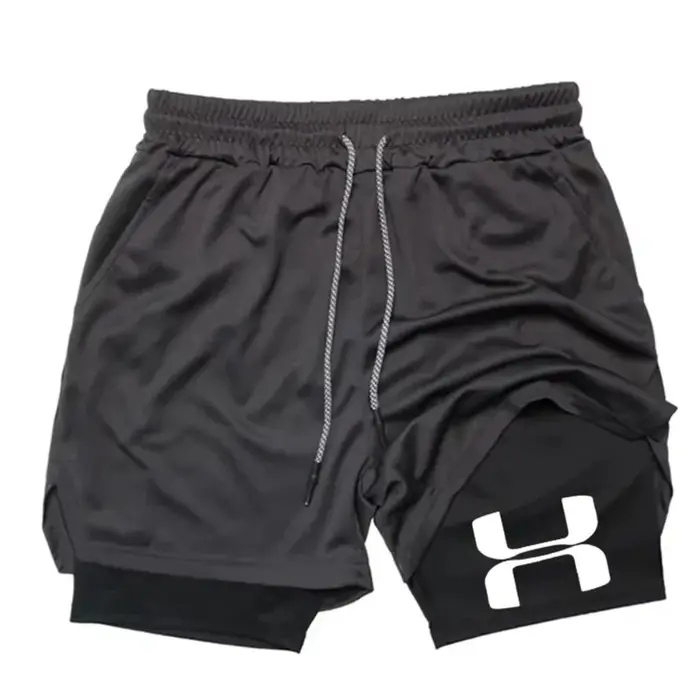 Shorts de course pour hommes 2-en-1, double couche, séchage rapide, pour la gym, le fitness, l'entra