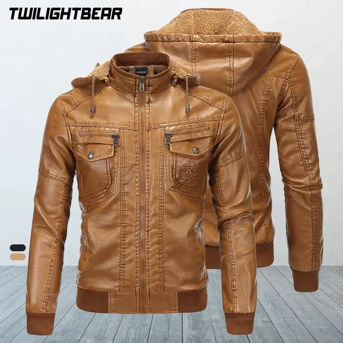 Vestes d'hiver en cuir pour hommes, manteau polaire à capuche, taille européenne, Streetwear, vestes
