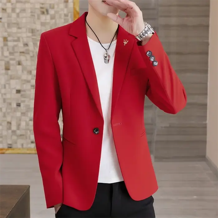 Costume décontracté rouge de style coréen pour homme, tendance printemps-automne, nouvelle tenue de 