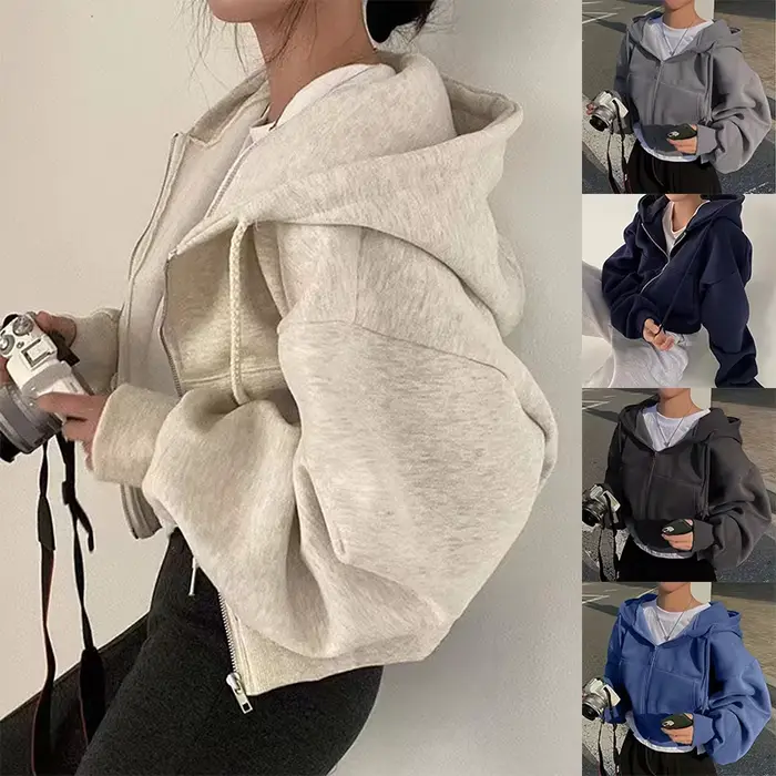 Sweat-shirt à capuche pour femmes, doublé polaire, polyvalent, court, Slim, lisse, Silhouette, ferme