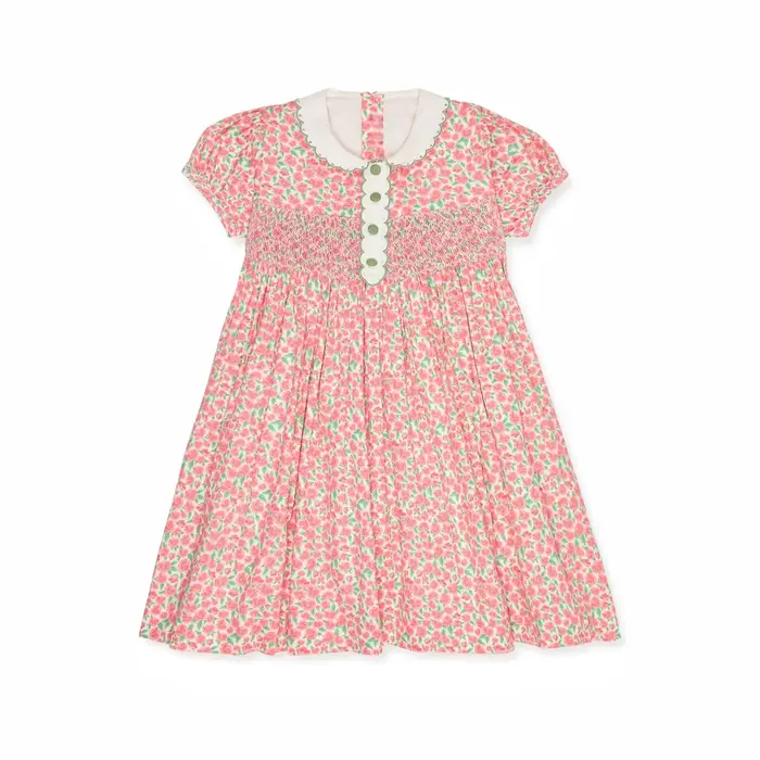 Robe d'été pour fille, style vintage, rouge, à fleurs, brodée, smockée, manches courtes, vêtements d