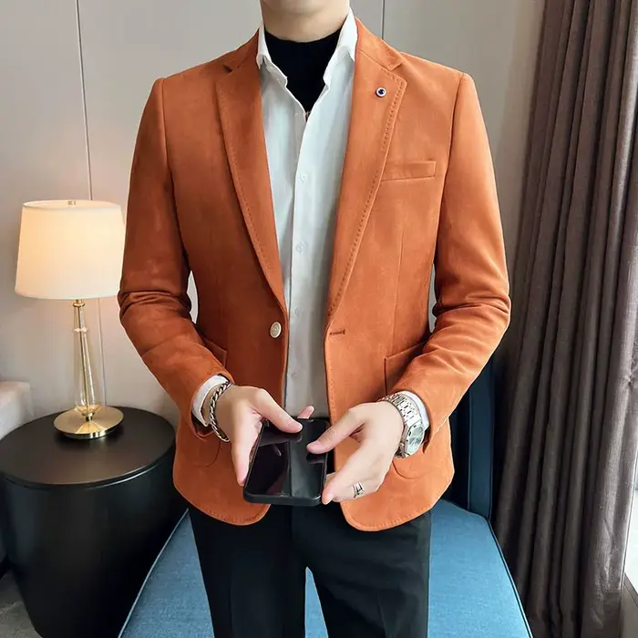 Nouvelle mode costume manteau hommes coupe ajustée peau de cerf velours élégant luxe Blazer manteau 