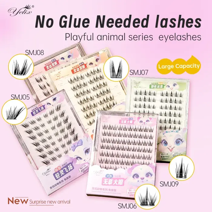 Yélix ﻿   Faux-cils auto-adhésifs en grappe, Extension de cils pour les yeux de chat, sans colle, ré
