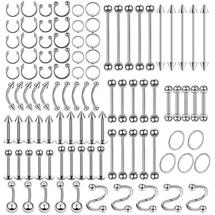 100 pièces Lot anneau de nez en acier chirurgical cerceau narine Piercing Septum anneau fer à cheval
