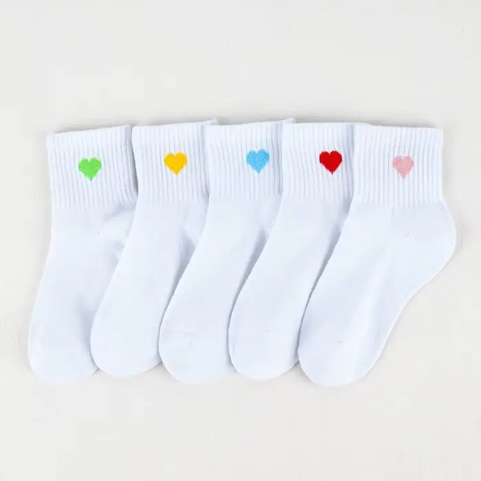 Chaussettes Blanches Confortables à Motif de Cœur pour Fille, 5 Paires