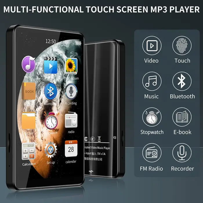 Yophoon 4 pouces X20-New UI MP4 lecteur de musique écran tactile 16GB BT 5.0 avec haut-parleur 1080P