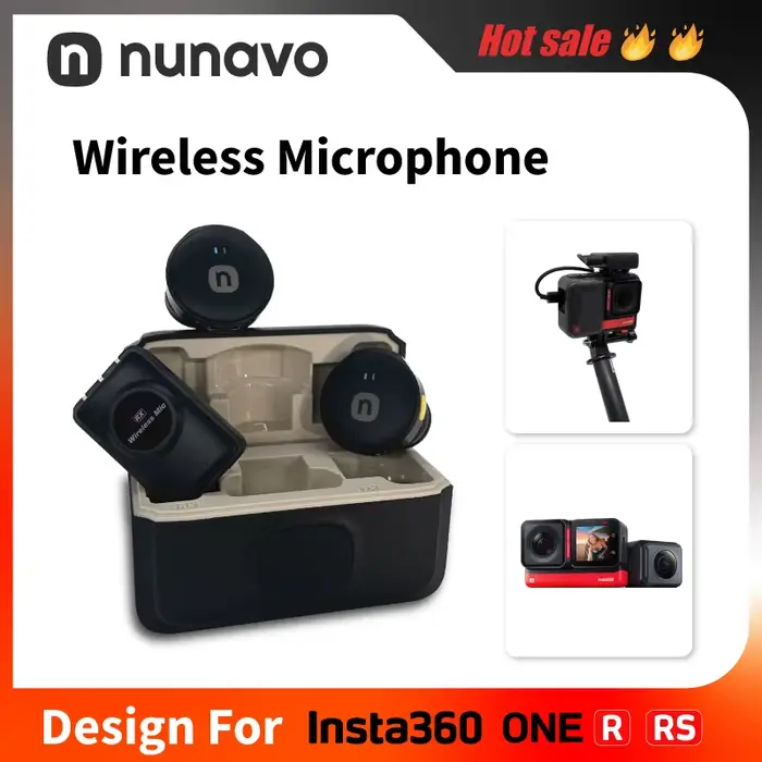 NUNAVO Microphone sans fil pour Insta360 One R, pour Insta360 one rs Microphone sans fil audio, pas 