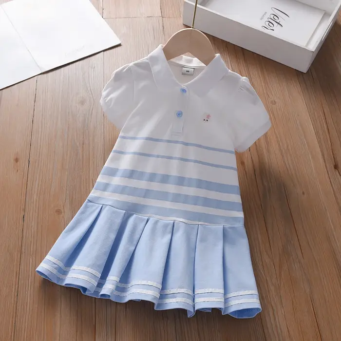 Robe Polo à rayures pour filles, vêtements élégants à manches bouffantes, robes d'été pour bébés fil