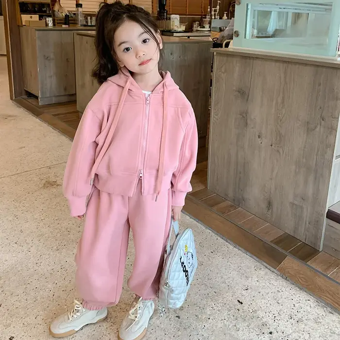 Ensemble de survêtement pour enfants garçon et fille vêtements pour bébé sweatshirt uni d'automne avec lettres imprimées sweat à capuche zippé et pantalon de sport ample occassions spéciales activités de plein air