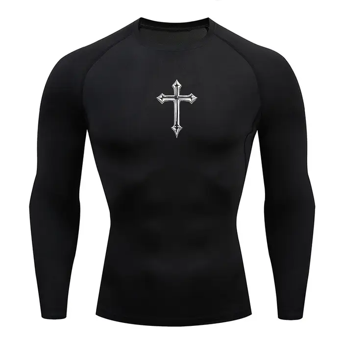 Chemise de compression à imprimé croisé pour hommes, t-shirt athlétique chrétien, hauts d'entraîneme