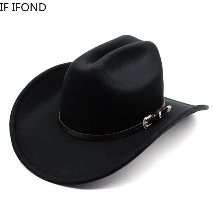 Chapeau de Cowboy occidental Vintage pour hommes, Cowgirl de Jazz avec Cloche en cuir à large bord, 