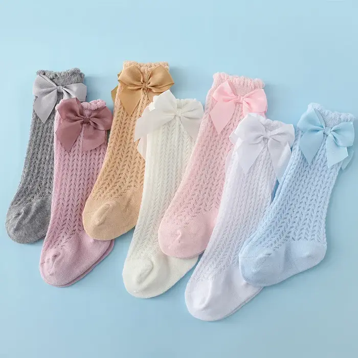 Lawadka bébé fille chaussettes enfant en bas âge bébé arc coton été maille bébé genou chaussettes no